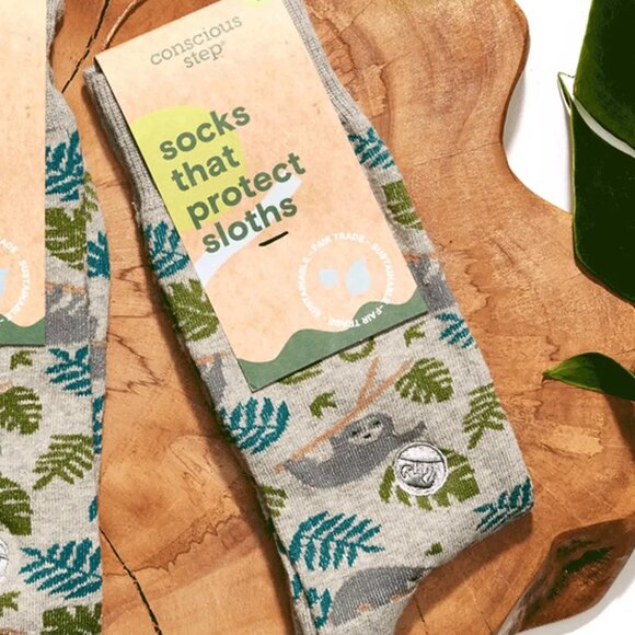 NEW Conscious Step Socks That Protect Sloths M Organic Cotton Fair Trade - Picture 1 of 7